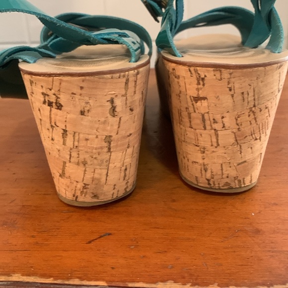 Kork-Ease Ava cork platforms with bright shiny turquoise upper. - Picture 8 of 12